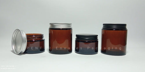 PENFER 50g Amber Glass Jar with Metal Lid - Black or Silver (Pack of 10) 1