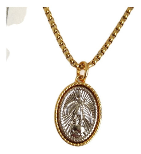 Semijoyas Exclusivas Cadena Acero Dorado Con Medalla Arcangel Miguel Ench Oro 0