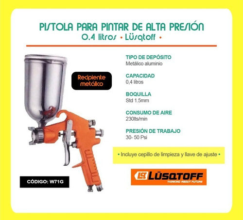 Lusqtoff Paint Spray Gun with Compressor 0.4L 1.5mm W71G 2