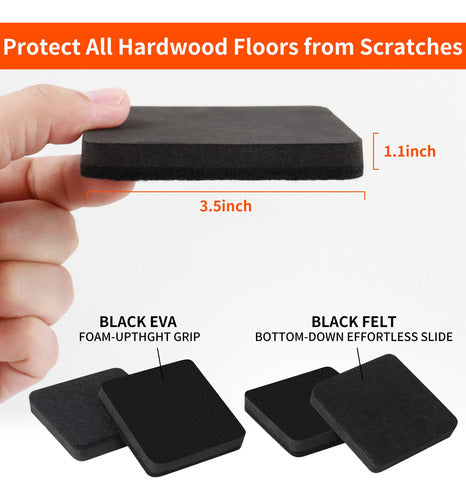 Ezprotekt Furniture Sliders for Hardwood Floors 9cm - 16 Pack Black 1