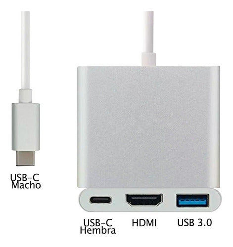 TodoMicro Convertidor Adaptador Micro Tipo C A Hdmi + Usb 3.0 + Tipo C 1