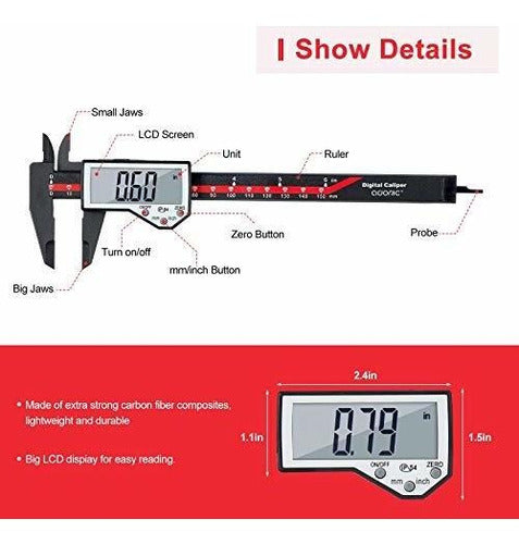 Calibre Digital Electronico Con Pantalla Lcd (rojo Y Negro) 3
