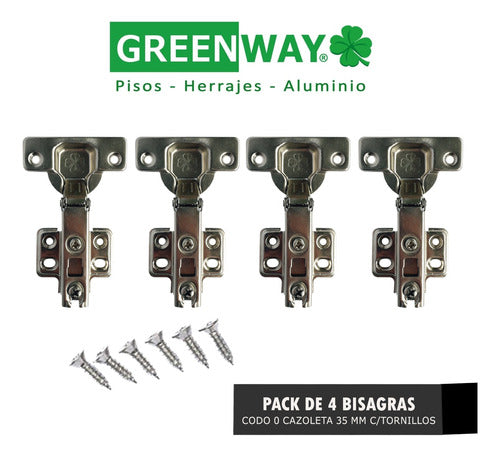 Greenway Bisagra Codo 0 Cazoleta 35 Mm Pack X 4 Unidades C/ Tornillos 1