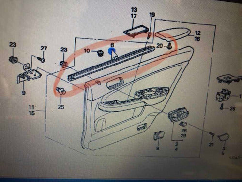 Guarnição Porta Traseira Esquerda Honda Accord 2004 P884 0