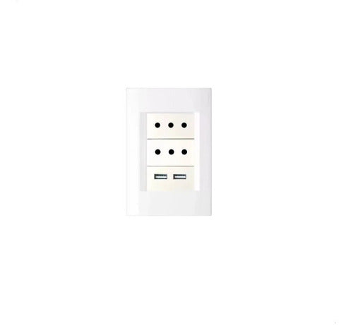 Kalop Complete Civil Plate with 2 Modular Outlets and USB Ports 0