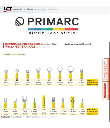 LCT Pre-Insulated Fork Terminal 6mm C12 Yellow Pack of 50 1