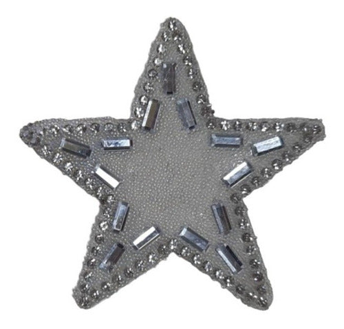 Aplique Estrella Plateada C/Strass Parche Termoadhesivo 0