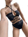 Elastized Bodysuit with Fine Straps and Rings 0