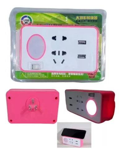 Mania-Electronic Wall Adapter with 2 Outlets + 2 USB + LED Light 2