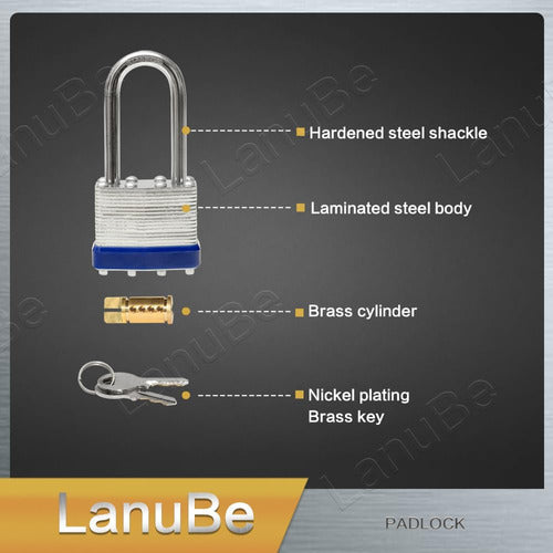 Candado Con Llave De Acero Laminado Lanube Lock, Cerraduras 3