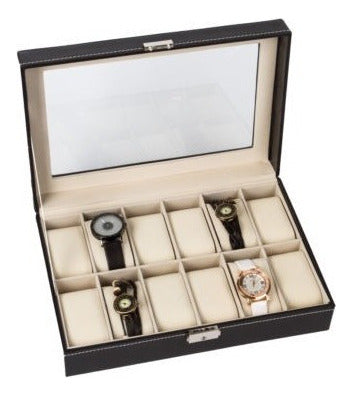 Elegant 10 Ebony Jewelry Storage Wood Watch Box with Glass Lid 1