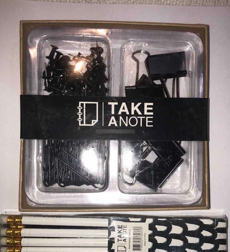 Take Anote Black Desk Set - 60 Pins, 40 Clips, 8 Paper Holders with Pencils 1