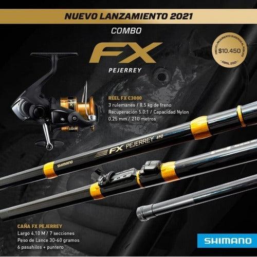 Shimano Combo Caña Fx Telescópica 4.10 Mts + Reel Fx 3000 1