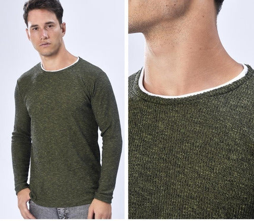 Men's Ribbed Knit Wool Sweater with Cotton Collar 0