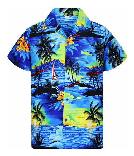 V.H.O. Funky Hawaiian Shirt, Shortsleeve, Surf, Blue, XS 1