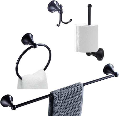 Leyden Bathroom Accessories Set - 61 cm Black Towel Bar 0