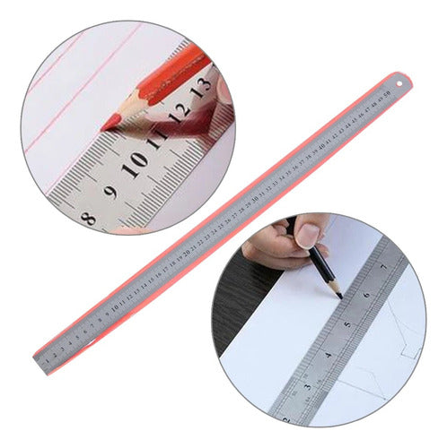 Professional 50cm 20 Inches Bifacial Steel Metal Ruler 0