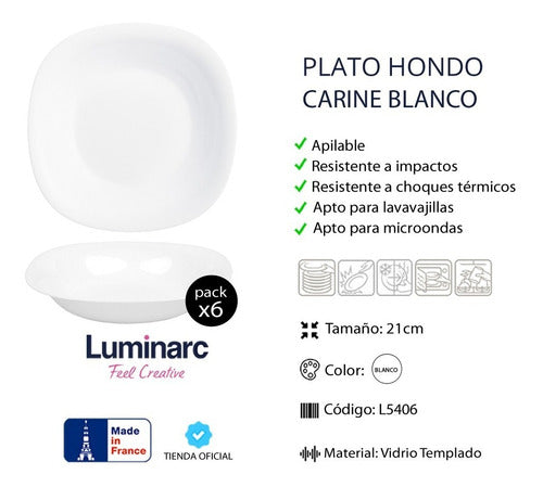 Luminarc Juego Vajilla X19 Carine Vidrio Templado Platos 5