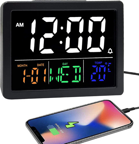 Large Screen Alarm Clock with Time, Date, and Temperature Display 0