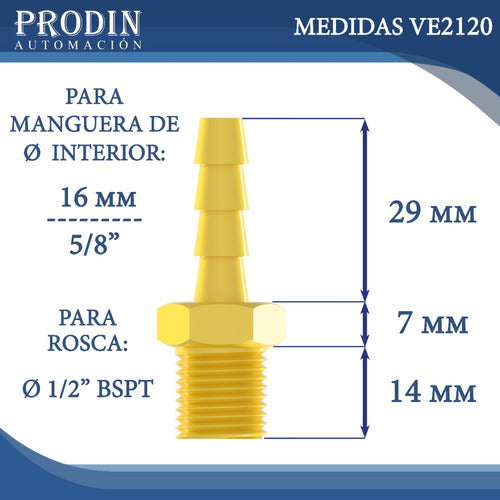 Industria Nacional Acople Racord Manguera Espiga 16mm Bronce Rosca 1/2 1