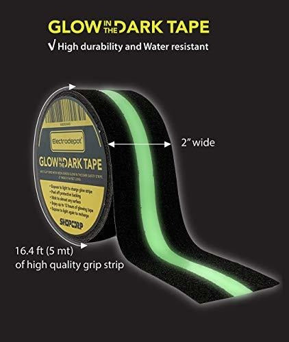 Shopcorp Professional Non-Slip or Anti-Slip Glow in the Dark Traction Tape - Black/Fluorescent Band - 5cm X 5m 5