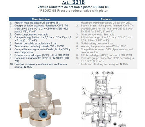 Genebre Pressure Reducing Valve Ø3/4 + Pressure Gauge 10kg 2