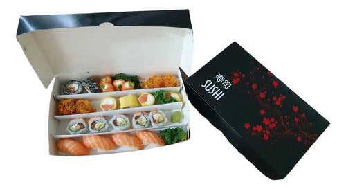 Caja Sushi Cerezo Grande Con Divisiones 24-30 Piezas, 25 U 0