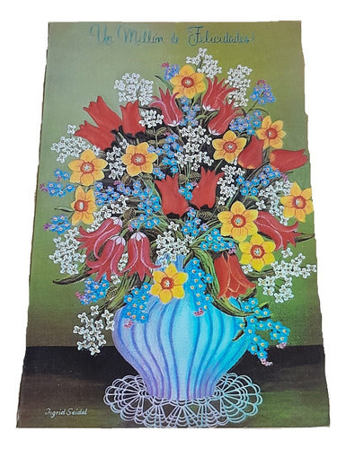 Tarjeta Antigua Con Relieve Flores Coleccionable Ingrid Seid 0