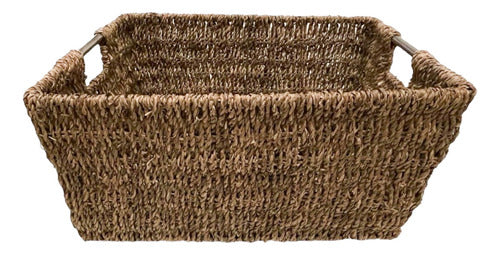 Eluney Deco & Garden Natural Fiber Basket with Metal Handle Large 42x33x20 0