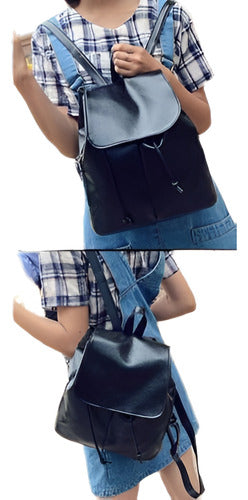 Las Mujeres Pu Casual Cuero Mochila Negro Viaje Bolso De La 0