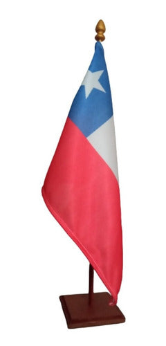 Exz Chile Flag with Wood Base and Mast - Desk Souvenir 0