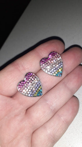 Imported Heart-Shaped Earrings with Multicolored Crystals 1