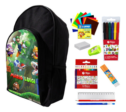 Super Combo Backpack + Super Mario Bros Stationery Set #320 0