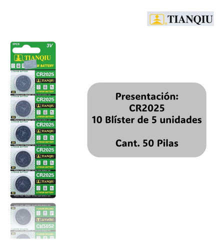 Tianqiu 50 CR2025 Lithium Button Batteries Blister Pack 1