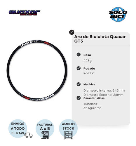 Quaxar GT3 Tubeless 29" Bicycle Rim - 32 Holes 1