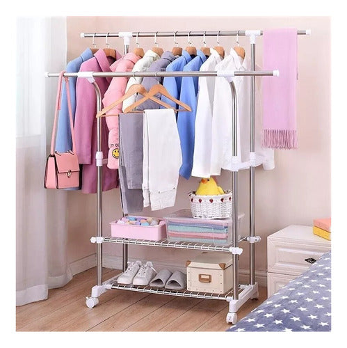 Danper Double Mobile Coat Rack with Reinforced Shelf # Shoe Rack Portable Commercial 1