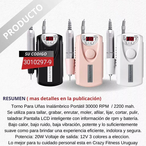 MAREA DE OFERTAS Torno Pulidor Esmeril De Uñas Recargable 30000rpm Manos Pies 1