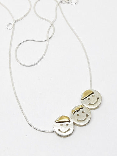 IVANALA Gold Necklace with 3 Faces Charms - Sterling Silver and Gold - Choice of Faces - Italian Silver Chain 3