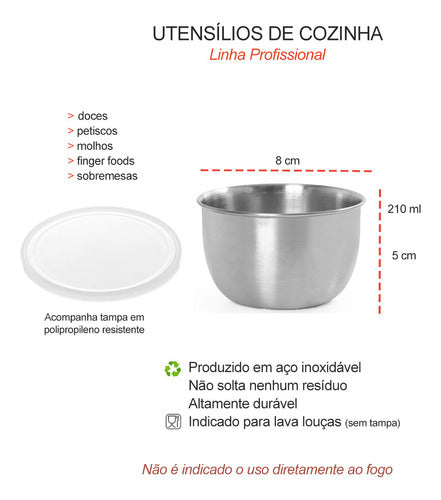 Tigela Bowl Mini Inox E Tampa Doces Figer Food Buffet P 2