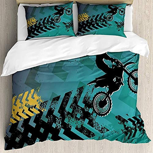 Pintoresco 3d Motocicleta Dirt Bike Ropa De Cama Edredón Fun 0