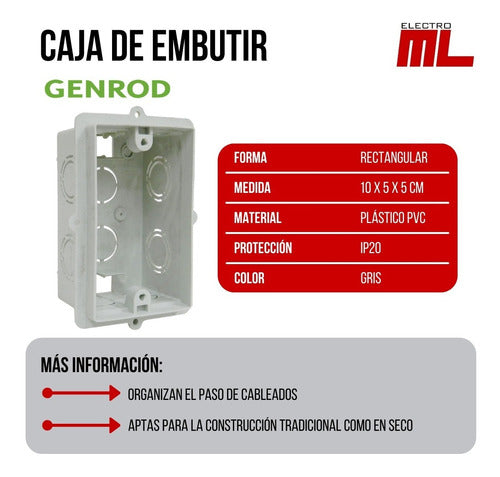 Caja De Embutir Rectangular Pvc Genrod 10x5 3