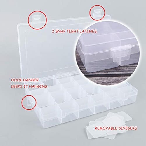 Le Paon Set of 2 Transparent Plastic Organizing Boxes with 36 Grids, Storage Container with Adjustable Dividers for Beads, Crafts, Jewelry, Fishing Tackles with 8-Inch Multi-Purpose Scissors, Soft Ruler 4
