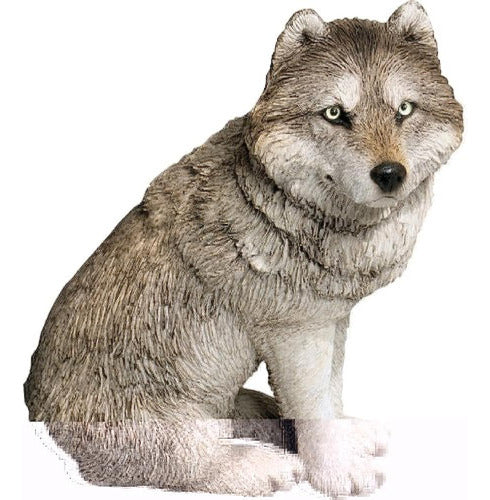 Sandicast Medium Size Grey Wolf Sitting Sculpture 0