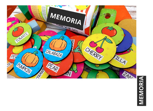 Juego Memoria Bilingüe Frutas Verduras Madera 28 Fichas 2