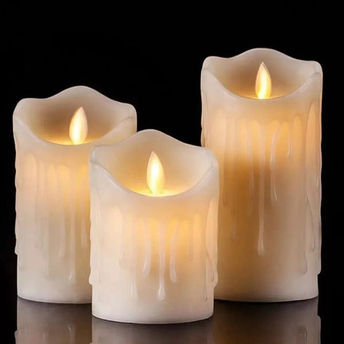 Set of 3 LED Flame Effect Warm Light Candles with Movement Battery Operated 2