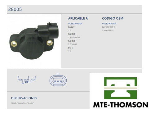 MD Sensor Tps Cuerpo Mariposa VW Gol Polo Fox Suran Caddy 1.6 1