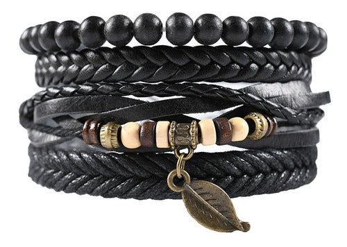 Men's Leather 4 In 1 Bracelet (jj) Feather 0