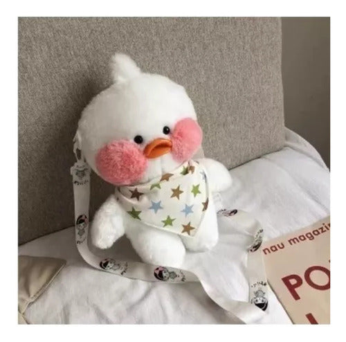 Lalafanfan Plush Duck Purse in White, Pink, and Yellow 3