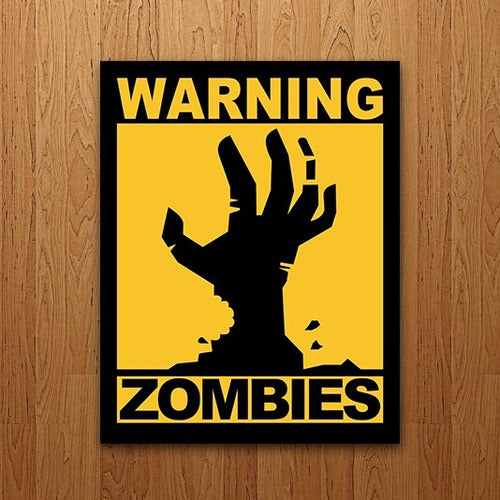 Placa Decorativa Nerd - Warning Zombies Cuidado Zumbis 27x35 0