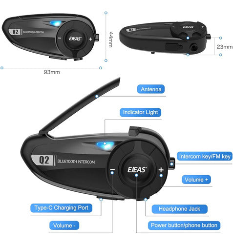 Ejeas Q2 Casco De Moto Bluetooth Intercomunicador, Auricular 1